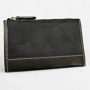 Vintage Y2K Coach‎ Signature Black Wallet Card Holder Key Ring Zip Coin Purse